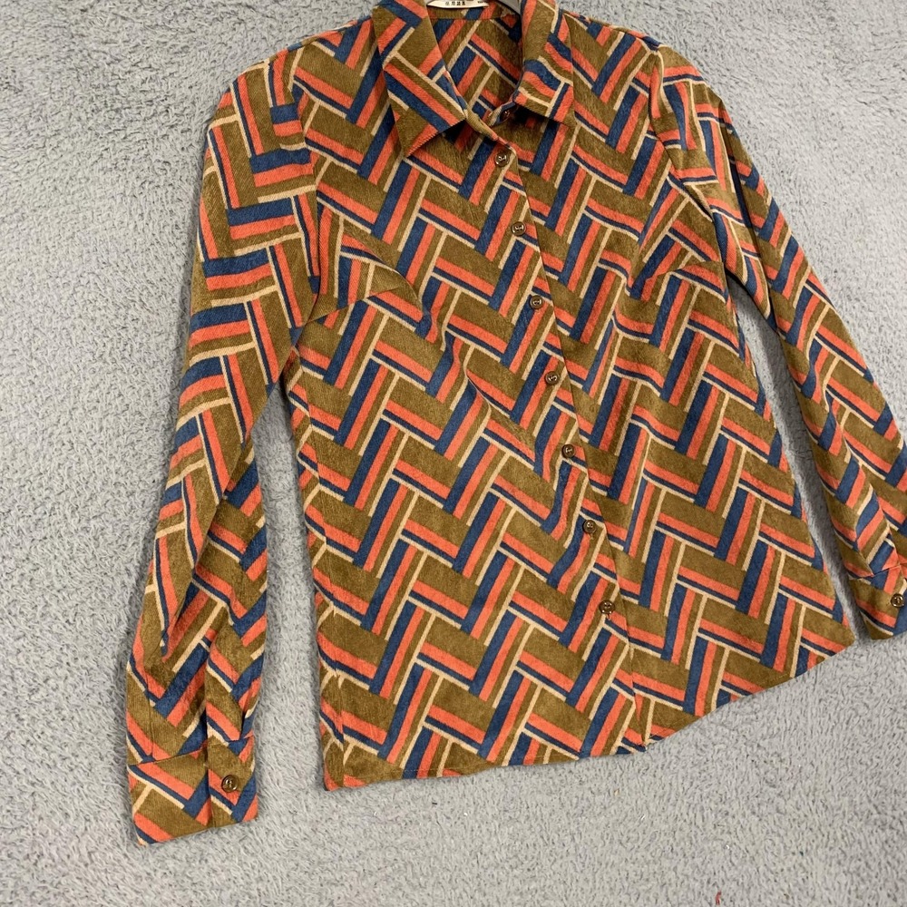 FANSILANEN Shirt Womens XS Multicolor Corduroy Geometric Button Up Long Sleeve - Picture 3 of 16